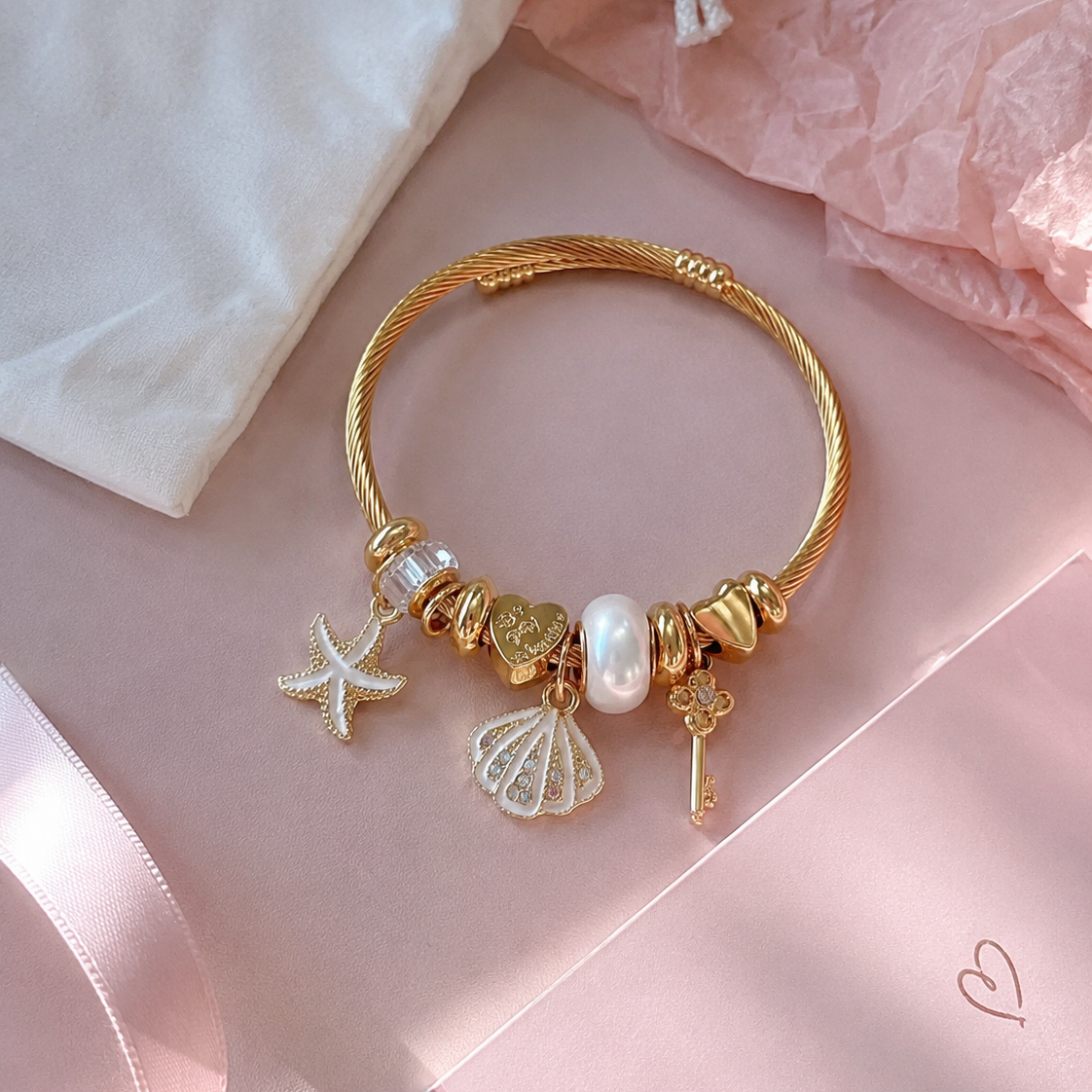 "Summer" - Bracelet à breloques en acier inoxydable